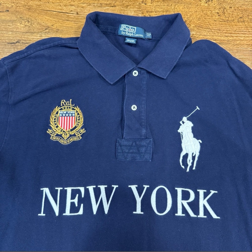 Vintage Polo Ralph Lauren Blue New York Big Pony Chief Keef Polo Shirt Men's 2XB